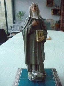rare antique St. brigitte with cow Chalkware Statue 12 inches - Picture 1 of 7