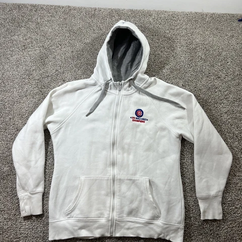 Antigua Chicago Cubs 2016 World Series Mens Sweater Size L White Fleece Full Zip Cover
