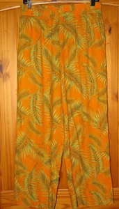 PANTALONES CASUALES PANAMA JACK LINO Naranja/Verde Palma Frondas PIERNA ANCHA Cintura Elástica L - Imagen 1 de 3