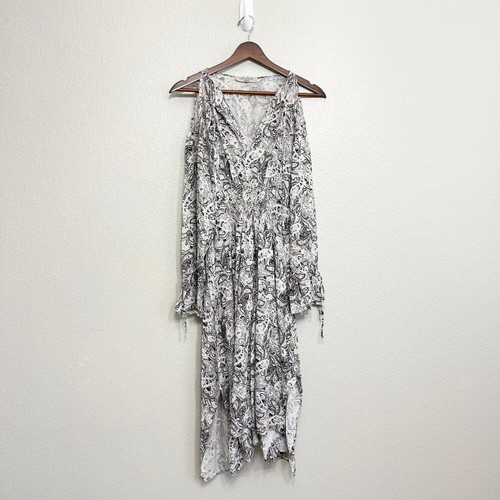 OFF WHITE Abito All Saints Lavete spalle fredde taglia media donna paisley bianco sporco grigio