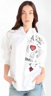 Karl Lagerfeld Paris Women Long Sleeve Iconic Motif Blouse Size M - Image 1 of 4