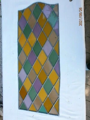 VITRAIL / VITRAUX/GEOMETRIQUE/LOSANGES/35,5 x 89 cm/2 FELES /DECO/ VERRE MAT - Photo 1/4