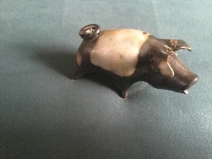 Brian Upton black pottery pig figure - repaired ears & damaged tail - Picture 1 of 6