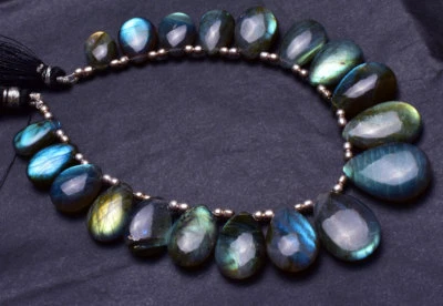 FULL POWER Blue Fire Labradorite SMOOTH PEAR SHAPE BIG BEADS 14 TO 21 MM 8" - Image 1 of 4