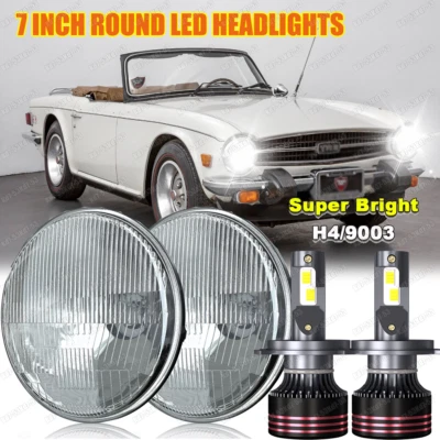 Par de faros LED de 7 pulgadas con haz alto/bajo DOT lámpara sellada para Triumph TR6 1969-1976 Foto 1 de 4