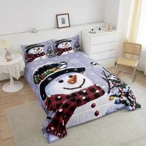 Kids Christmas Theme Decorations Bedding Set Xmas Snowman Comforter Set for Boys - Picture 1 of 6