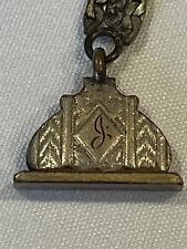 Art Deco Chain Pendant Fob Gold Plate Brass Charm 1 3/4” Dangle Monogram ’J’