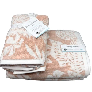 4pc Tommy Bahama 2 Bath Towels 2 Hand Towel Set Pineapple Hibiscus Palm Tropical - Picture 1 of 10