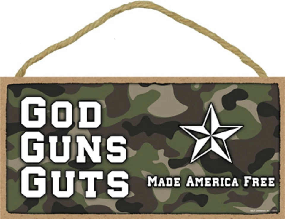 Letrero de madera God Guts Guns placa 5" x 10" NUEVO Foto 1 de 1