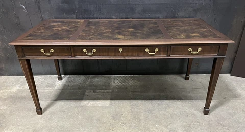 Kindel Georgian Style Mahogany Writing Desk W/Leather Top; Three Drawers & Key Cover