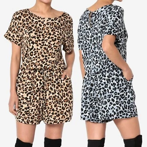 TheMogan Leopard Snake Animal Casual Short Sleeve Romper Short Jumpsuit Playsuit - Picture 1 of 32