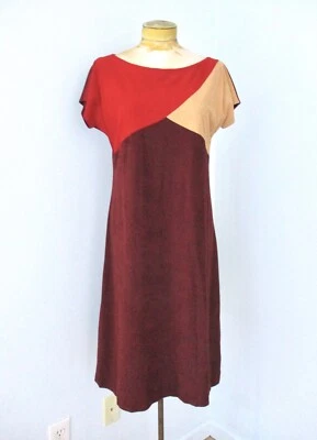 Vtg 70s 80s Candi Jones Colorblock Soft Faux Suede Sheath Secretary Dress 9 - Image 1 of 4