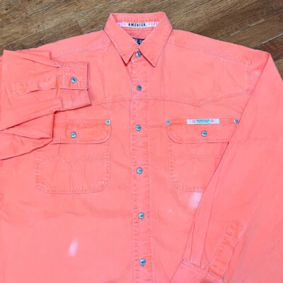 VTG Perry Ellis American Work Denim Shirt Men Small Orange Faded Pockets 90s - Image 1 of 4