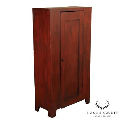 Antiguo armario primitivo pintado rojo de una sola puerta Foto 1 de 4