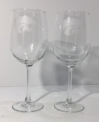 Set Of Two Kansas State Wildcats Etched Logo KSU Wine Glasses Cover