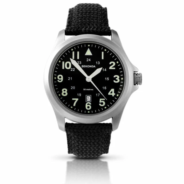 Sekonda 3347 42mm Stainless Steel Case, Black Nylon Strap, Men's Watch (3347.27)