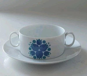Thomas Germany Soup Bowl & Plate Pinwheel Vintage Blue & Green - Picture 1 of 8