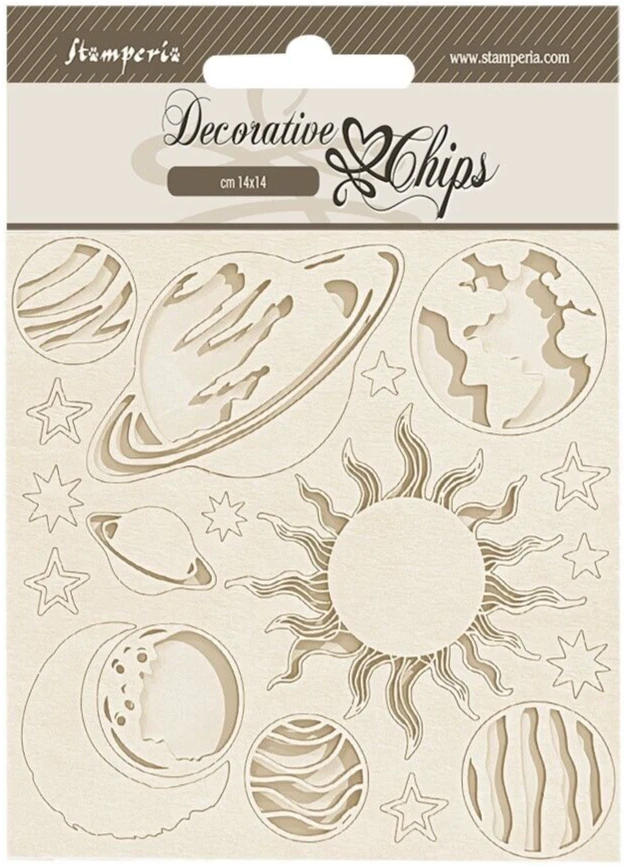 Stamperia CHIPS DECORATIVOS - ACENTOS 5.5" X 5.5" - FORTUNA - PLANETAS Foto 1 de 1