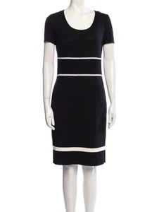 St. John Sport Wool Sweater Dress Medium Santana Knit Black White Cap Sleeve - Picture 1 of 23