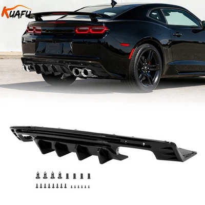 Fits 2016-2024 CHEVY CAMARO SS LT1 LS Rear Bumper Lip Diffuser Glossy Black Foto 1 de 4