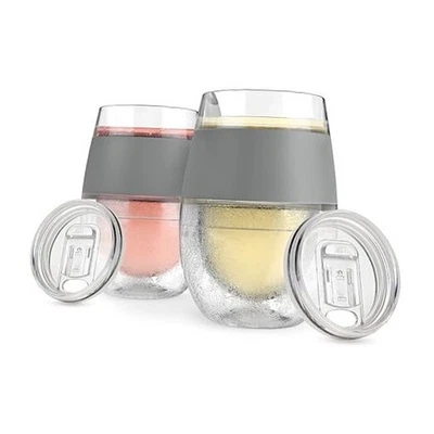  Wine Freeze Cooling Cups, Insulated Wine 8.5 Ounces Gray Standard With Lids - Image 1 of 4