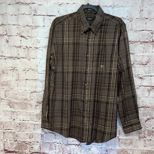 Camisa Van Heusen Para Hombre Marrón A Cuadros Sin Arrugas Manga Larga Abotonada M 15-15.5 - Imagen 1 de 5