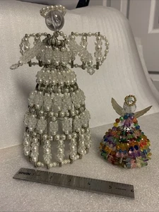 2 Handmade Beaded Angels Christmas Ornament Beads & Safety Pins Vintage - Picture 1 of 18