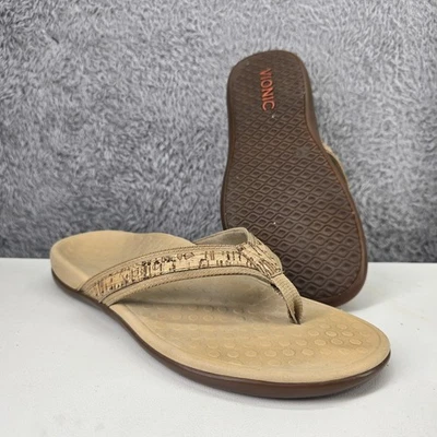 Vionic Sandals Womens 8 Vionic Tide II Toe Post Sandal Gold Cork Flip Flop READ  - Image 1 of 4