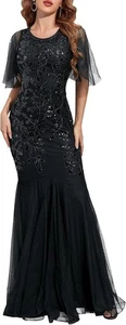 PrettyGuide Damen Abendkleid 20er Jahre Pailletten Deko Meerjungfrau Maxi lang L (B30) - Bild 1 von 5