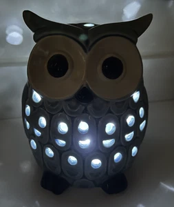 Nuovo gufo blu in ceramica smaltata 6" si illumina (a batteria) (GR177) - Foto 1 di 10