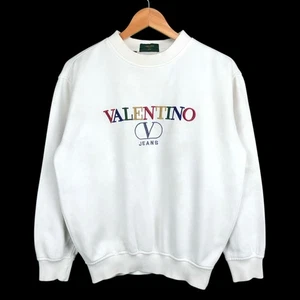 Vintage Valentino Jeans Multi Color Spell Out Big Logo White Boxy Sweatshirt M - Picture 1 of 9