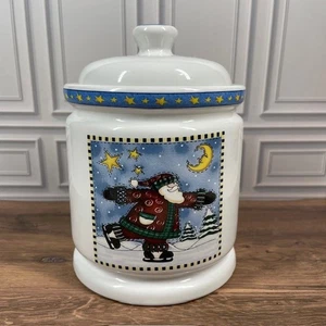 De colección 2000 Y2K Taller de Papá Noel Patinaje sobre hielo 7" Tarro bote de galletas de té - Imagen 1 de 10