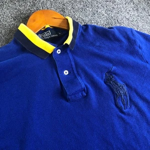 Camisa Polo Ralph Lauren Para Hombres Grande Azul Big Pony Cuello a Rayas Algodón Y2K - Imagen 1 de 8