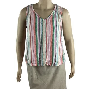 Time and True Linen Blend Rainbow Stripe Tank Top Size L - Picture 1 of 7