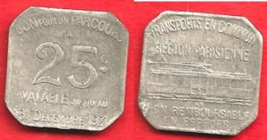 MÜNZE BRAUCHT . GEMEINSAME VERKEHRSMITTEL DER REGION PARIS. 25 CENTIMES - Bild 1 von 1