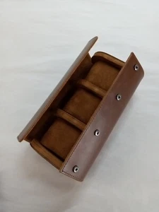 Leather Watch Case Travel Roll Watch Storage Holds 3 Watches - Picture 1 of 14