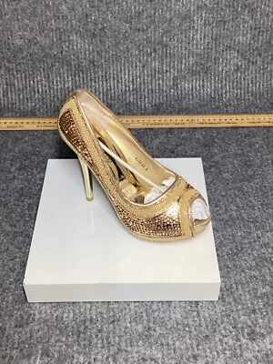 Tacones de plataforma Kelsi dorados Stilleto con diamantes Reino Unido talla 5 Foto 1 de 4