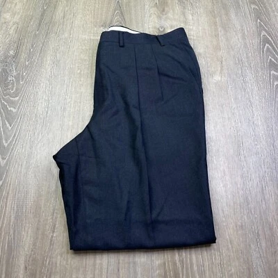 Pantalones de vestir Canali para hombre azul marino frente plano pierna recta lana pura talla 38 Foto 1 de 4