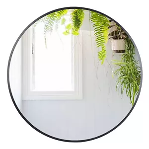 24" Round Bathroom Mirror Wall Mounted Make Up Vanity Mirror W/Black Metal Frame - Picture 1 of 12