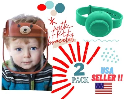 2PC SET KIDS FACE SHIELD MASK+GEL SANITIZER WRISTBAND DISPENSER SALE USA SELLER - Image 1 of 4