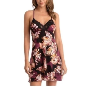 NWT Linea Donatella Butterfly Print Lace Trim Chemise Nightgown Black XL - Picture 1 of 10