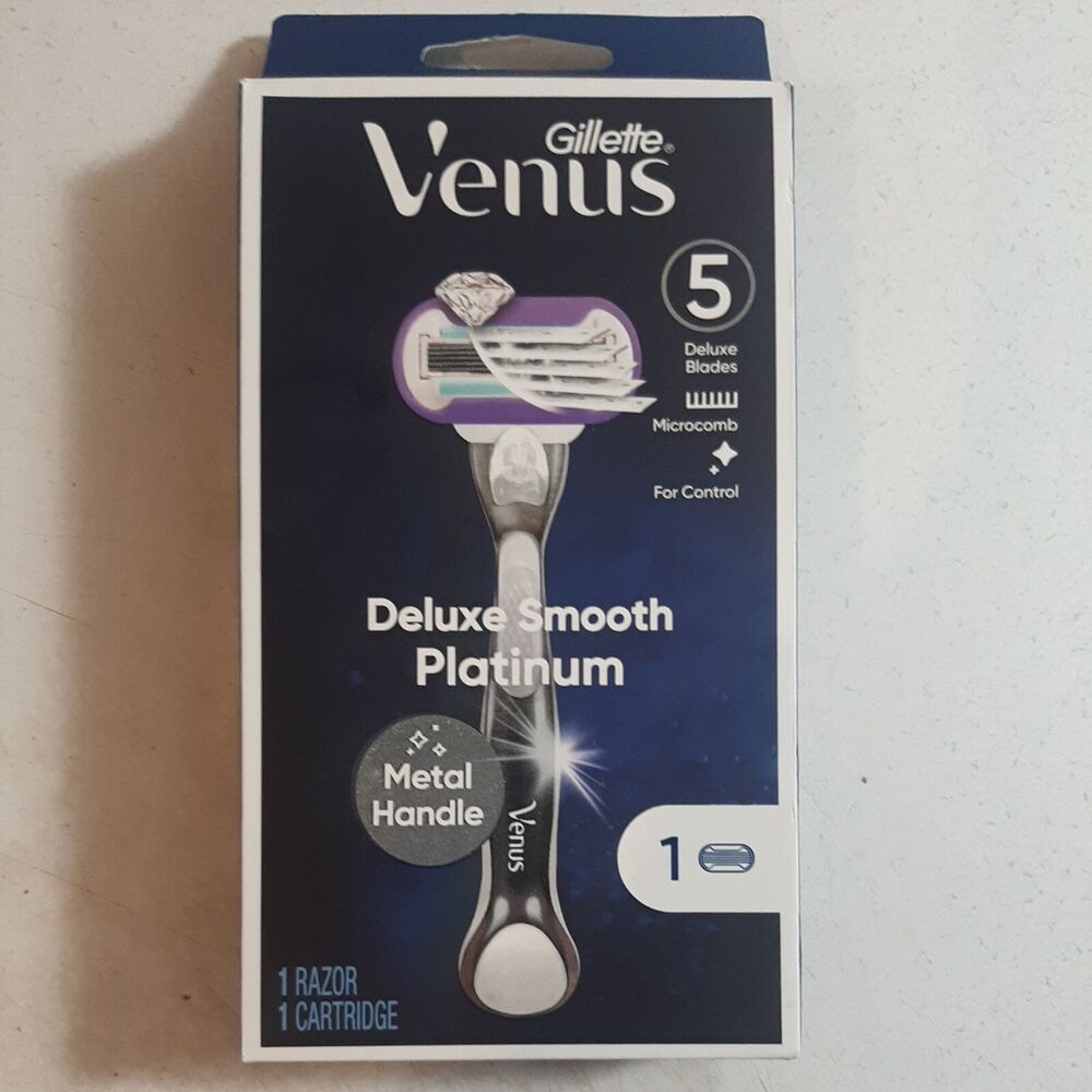 Gillette Venus Platinum Extra Smooth 5 Blade Razor Metal Handle With 1 Cartridge