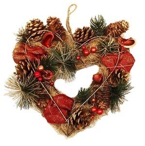 Corona de Navidad corona de puerta en forma de corazón con conos de abeto decorativos para puertas ventanas  - Imagen 1 de 5