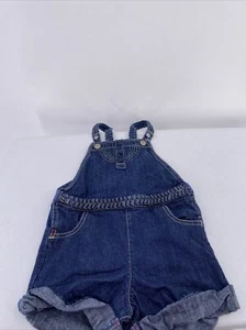 Oshkosh Childs 5 Bib Overall Shorts Blue Denim Adj Straps Cuffs Buttons - Picture 1 of 8