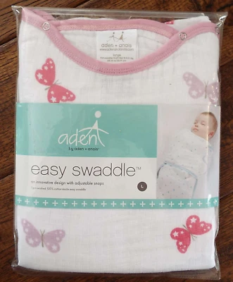 Manta portátil Aden + Anais Easy Swaddle broches de presión ajustables mariposas rosas L Foto 1 de 2