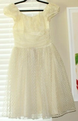 Vestido Hecho a Mano Vintage Años 50 Baile de graduación Cóctel Noche Lunares de Malla Amarilla Foto 1 de 3