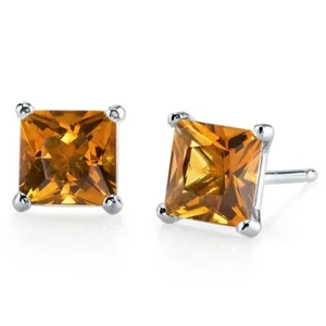 1.86 ct Princess Cut Orange Citrine Stud Earrings in 14K White Gold - Picture 1 of 4