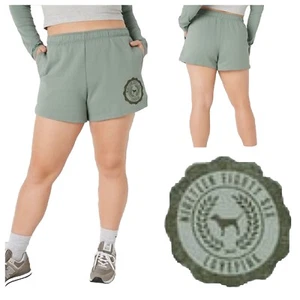 VS VICTORIAS SECRET PINK FOLDOVER SWEAT SHORT SHORTIE ICEBERG GREEN LOGO XL - Picture 1 of 6