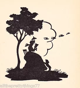 SILHOUETTE from SONNETS of Portuguese LOVE POEM Woman w DOG 1937 MATTED Picture - Picture 1 of 10