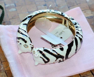 Kate Spade New York Lucky Streak TIGER BANGLE BRACELET CUFF WHITE Hinged, NWT - Picture 1 of 6